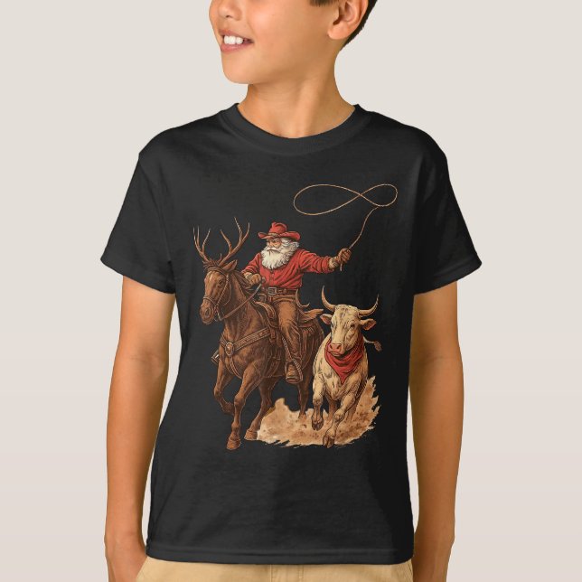Funny Santa Cowboy Rodeo Reindeer Western Horse Ro T-Shirt (Vorderseite)