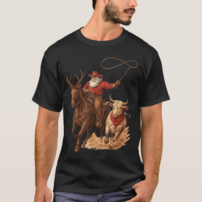 Funny Santa Cowboy Rodeo Reindeer Western Horse Ro T-Shirt (Vorderseite)