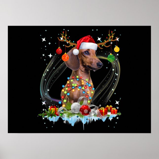 Funny Santa Dackel Rentier Weihnachten Poster (Vorne)