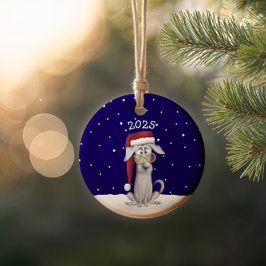 Funny Santa Dog Keramik Ornament