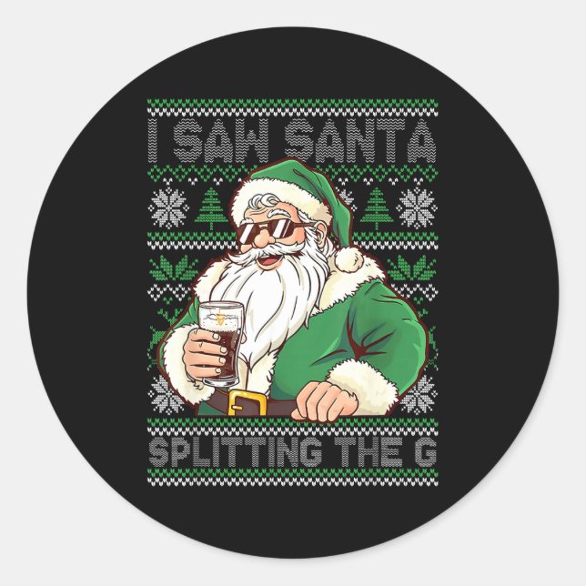 Funny Santa Drinking Beer Splitting G Christmas Ad Runder Aufkleber (Vorderseite)