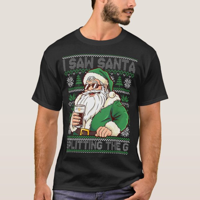 Funny Santa Drinking Beer Splitting G Christmas Ad T-Shirt (Vorderseite)