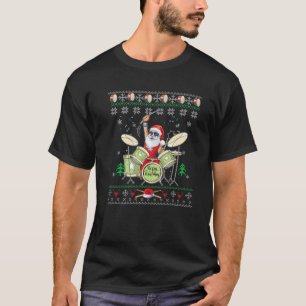 Funny Santa Drummer Ugly Christmas Drums T-Shirt