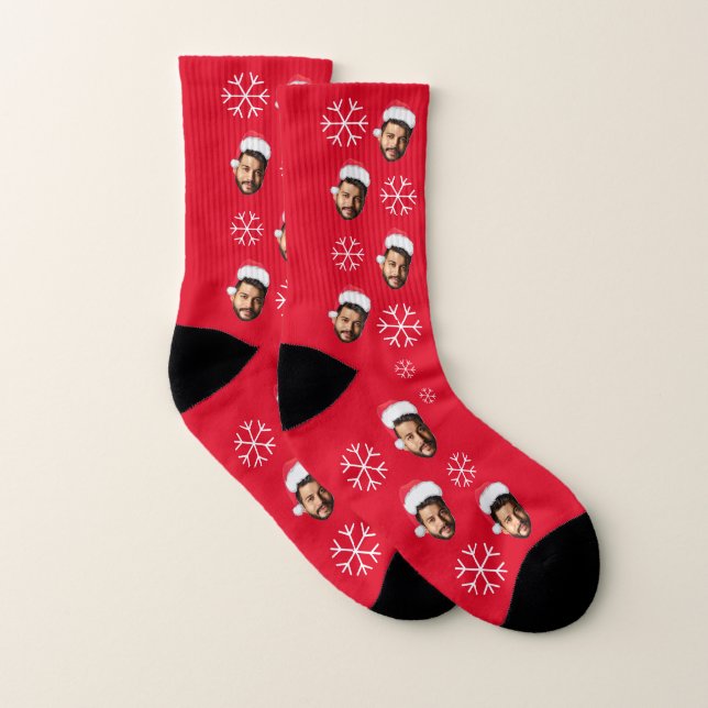 Funny Santa Face Foto & Snowflake Weihnachts-Spaß Socken (Paar)