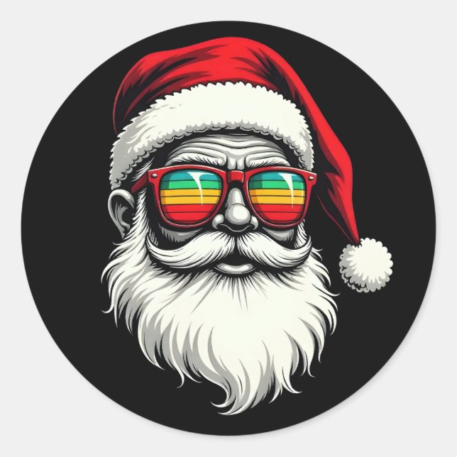 Funny Santa Face Retro Sunglasses Christmas  Runder Aufkleber (Vorderseite)