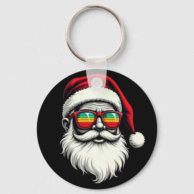 Funny Santa Face Retro Sunglasses Christmas  Schlüsselanhänger (Vorderseite)