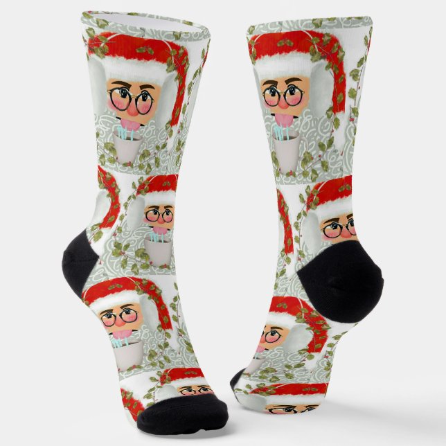 Funny Santa Face Weihnachtsmuster Socken (Gewinkelt)