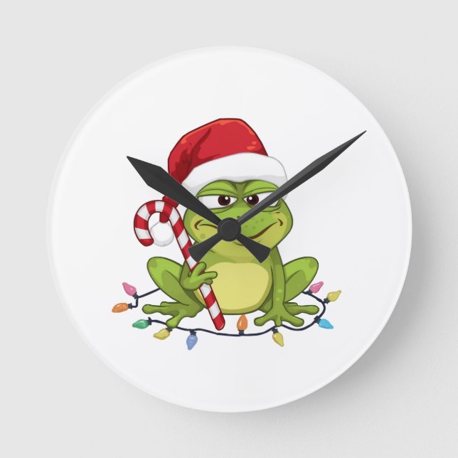 Funny Santa Frog Christmas Shirt - Cute Frog with  Runde Wanduhr (Vorderseite)