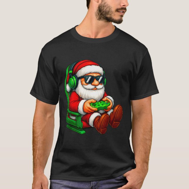 Funny Santa Gaming Gamer Pajamas Pjs Christmas Xma T-Shirt (Vorderseite)