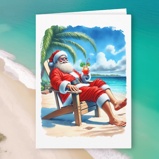 Funny Santa Genießen Sie einen Cocktail am Strand Karte (Von Creator hochgeladen)