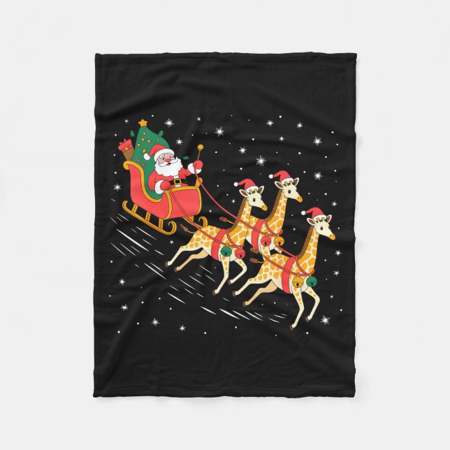 Funny Santa Giraffe Sleigh Flying Christmas Night  Fleecedecke (Vorderseite)
