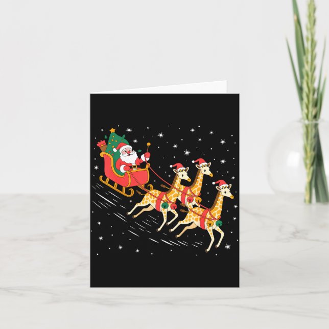 Funny Santa Giraffe Sleigh Flying Christmas Night  Karte (Vorderseite)