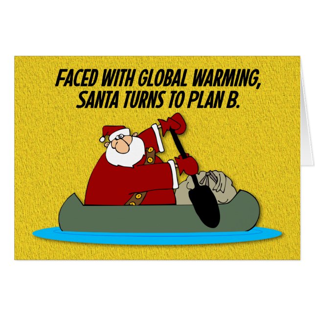 Funny Santa Global Warming Weihnachtskarte (Vorderseite (Horizontal))