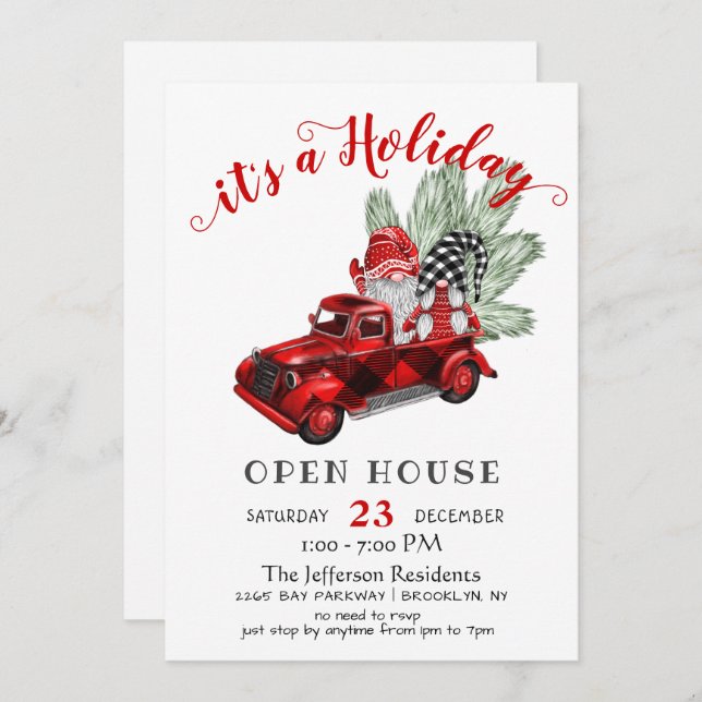 Funny Santa Gnomes Weihnachtsfeiertag Open House Einladung (Vorne/Hinten)