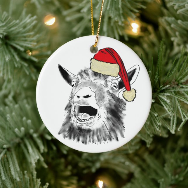 Funny Santa Goat schrie Keramik Ornament (Baum)