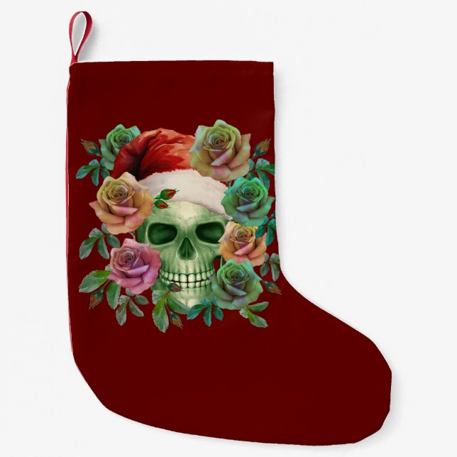 FUNNY SANTA GREEN SKULL AND CHRISTMAS FLORAL KLEINER WEIHNACHTSSTRUMPF (Vorderseite)
