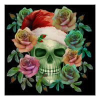 FUNNY SANTA GREEN SKULL AND CHRISTMAS FLORAL