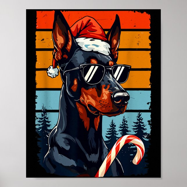 Funny Santa Hat Christmas Dobie Doberman Nscher  Poster (Vorne)