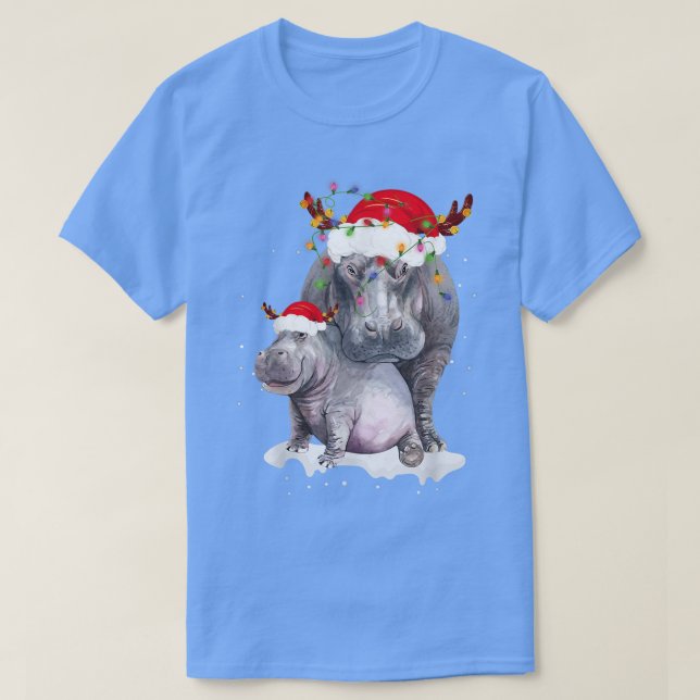 Funny Santa Hippo Christmas Lights Lover Christmas T-Shirt (Design vorne)
