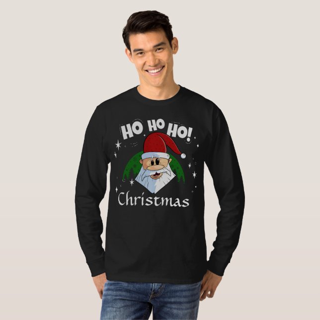 Funny Santa Ho Ho Ho Weihnachten Rotes Grün T-Shirt (Vorne ganz)