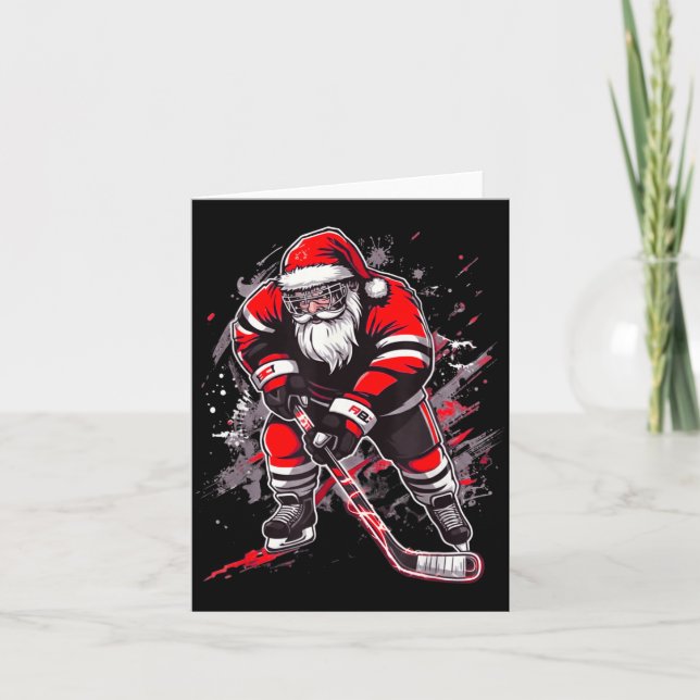 Funny Santa Hockey Christmas Retro Winter Player X Karte (Vorderseite)