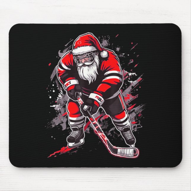 Funny Santa Hockey Christmas Retro Winter Player X Mousepad (Vorne)