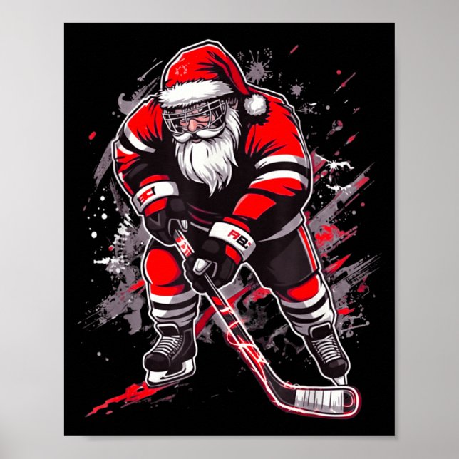 Funny Santa Hockey Christmas Retro Winter Player X Poster (Vorne)