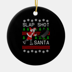 Funny Santa Hockey Puck Ugly Christmas Slap Shot S Keramik Ornament