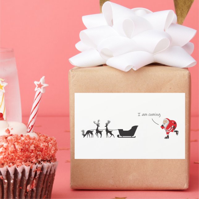 Funny santa 'I am coming' for sleigh Rechteckiger Aufkleber (Party)