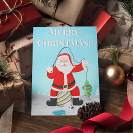 Funny Santa Ice Fischen mit Polar Bär Postkarte