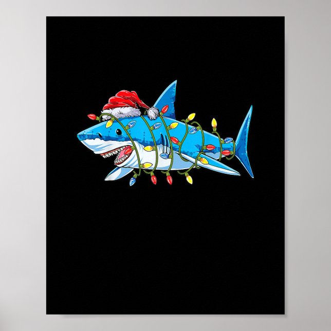 Funny Santa Jaws Shark Christmas Lights Merry Shar Poster (Vorne)