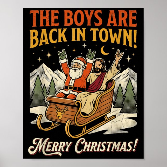 Funny Santa Jesus Rock Christmas Retro Vintage  Poster (Vorne)