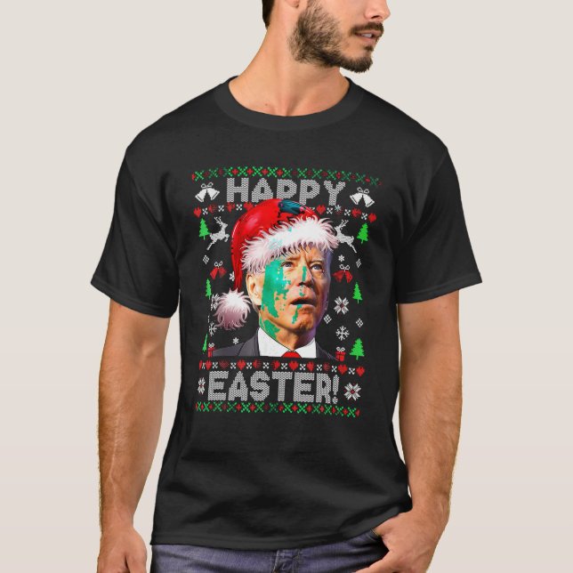 Funny Santa Joe Biden Happy Oaster Ugly Weihnachte T-Shirt (Vorderseite)