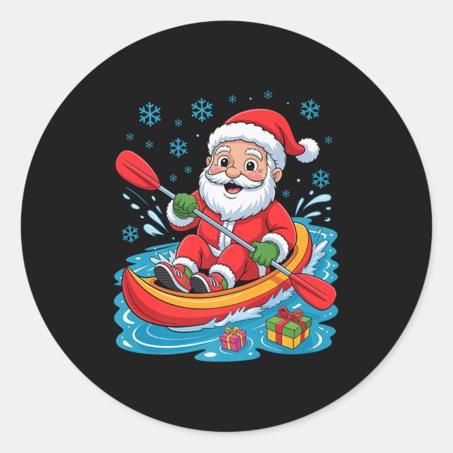 Funny Santa Kayaking Lover Holiday Christmas Xmas  Runder Aufkleber (Vorderseite)