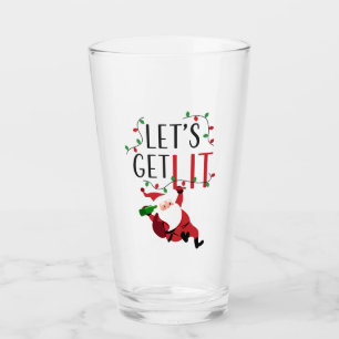 Funny Santa Let's Lit Weihnachts-Slogan Glas