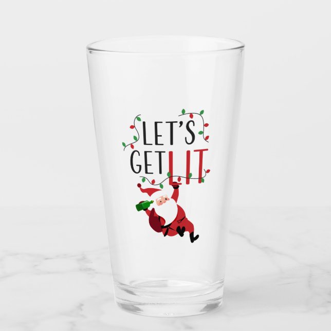 Funny Santa Let's Lit Weihnachts-Slogan Glas (Vorderseite)