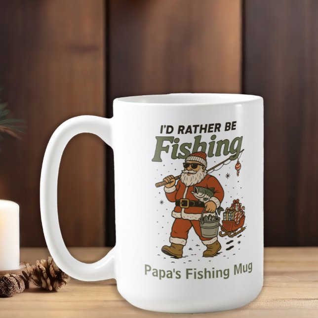 Funny Santa lieber fischen Kaffeetasse (Santa Claus "I'd rather be fishing" custom mug for the fisherman)