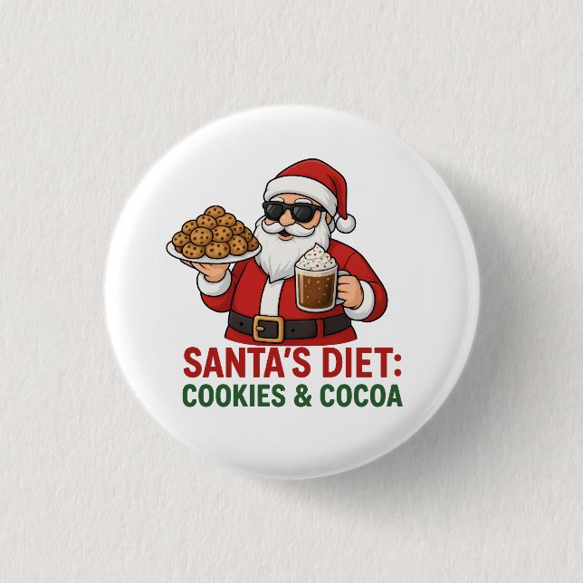 Funny Santa Mug – Santa’s Diet: Cookies & Cocoa Button (Vorderseite)