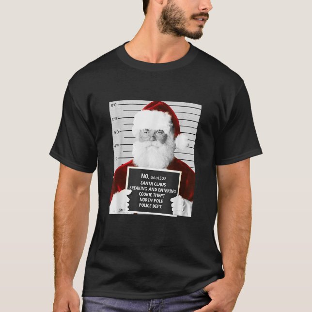 Funny Santa Mugshot zu Weihnachten im Gefängnis T-Shirt (Vorderseite)