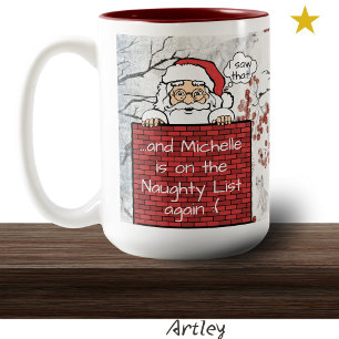 Funny Santa Naughty List Weihnachts-Individuelle N Zweifarbige Tasse