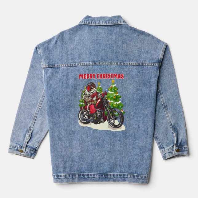 Funny Santa on Motorrad Weihnachten Mönche Jeansjacke (Rückseite)