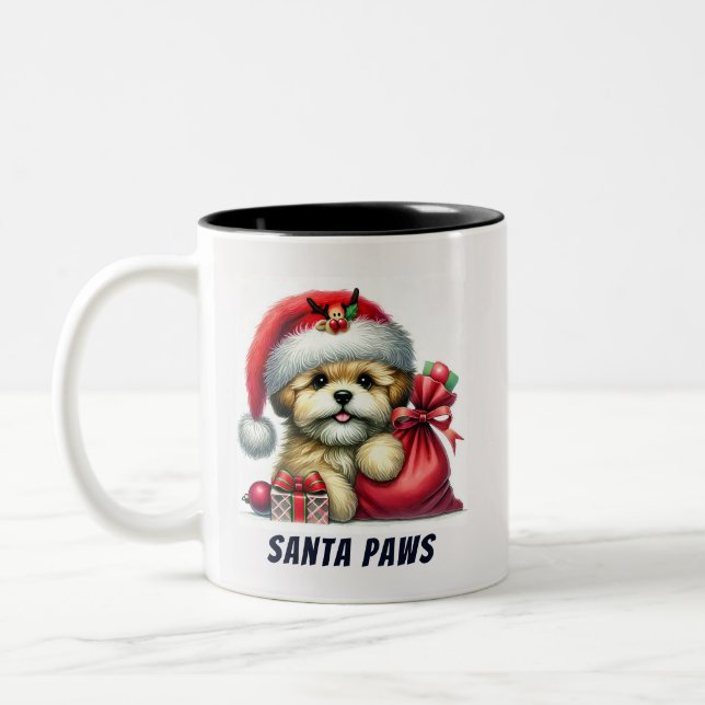 Funny Santa Paws Niedlich Bichon Dog Zweifarbige Tasse (Links)