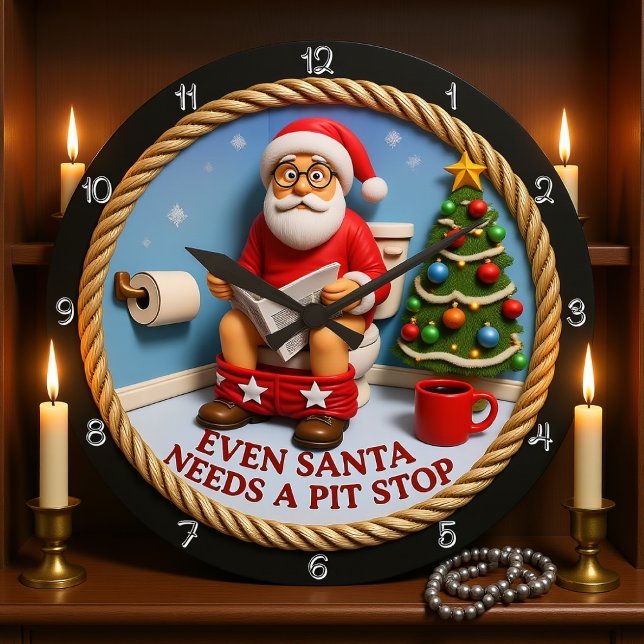 Funny Santa Pit Stopp Toilet Große Wanduhr (Von Creator hochgeladen)