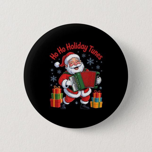 Funny Santa Playing Accordion Holiday Chrismas Xma Button (Vorderseite)