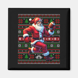 Funny Santa Playing American Football Ugly Christm Magnet