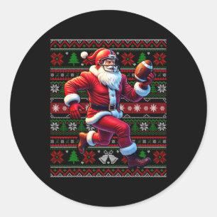 Funny Santa Playing American Football Ugly Christm Runder Aufkleber