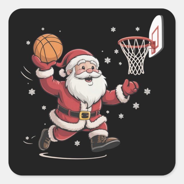 Funny Santa Playing Basketball Christmas Gift Xmas Quadratischer Aufkleber (Vorderseite)