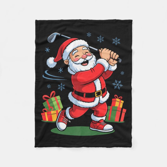 Funny Santa Playing Golf Holiday Christmas Xmas Pa Fleecedecke (Vorderseite)