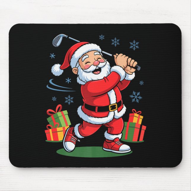 Funny Santa Playing Golf Holiday Christmas Xmas Pa Mousepad (Vorne)