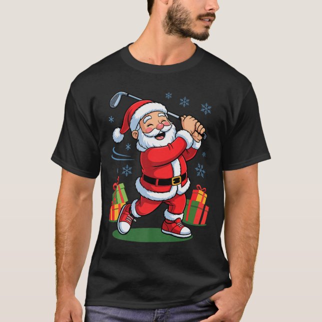 Funny Santa Playing Golf Holiday Christmas Xmas Pa T-Shirt (Vorderseite)